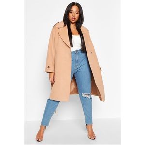 Plus Boohoo Camel Wool Look Belted Coat Size 22